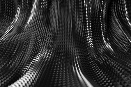 Abstract metallic wave pattern with geometric texture and futuristic appeal. 3d render.の写真素材