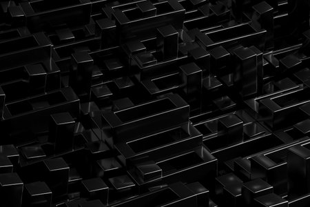 Futuristic abstract geometric pattern in black monochrome. 3d render.