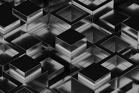 Geometric abstract pattern with black and gray cubes. digital design for modern decor. 3d render..の写真素材