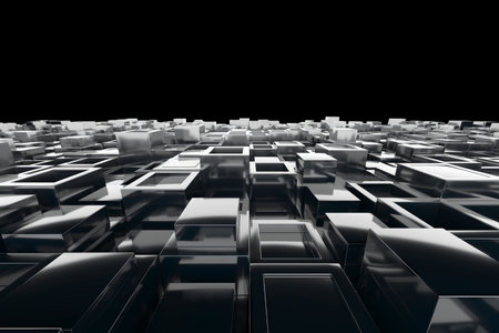 Modern futuristic metal box array with geometric glass elements. 3d render..の写真素材