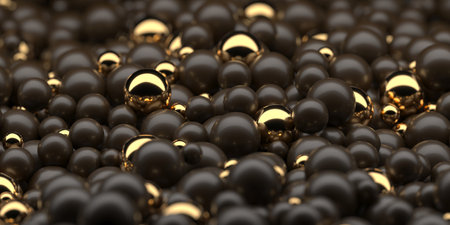 Luxurious metallic black and gold spheres design for modern decoration. 3d render..の写真素材