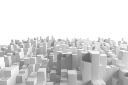 Abstract geometric cityscape with white cubes, minimalist urban design concept. 3d render..の写真素材