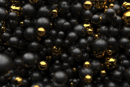 Abstract black and gold metallic spheres background. 3d render..の写真素材