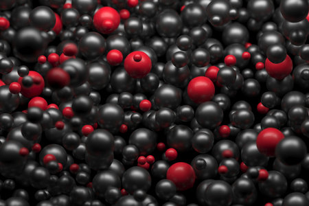 Dynamic arrangement of black and red spheres. 3d render.の写真素材