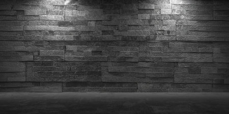 Dark textured concrete wall with dramatic lighting for interior design aesthetics. 3d render.