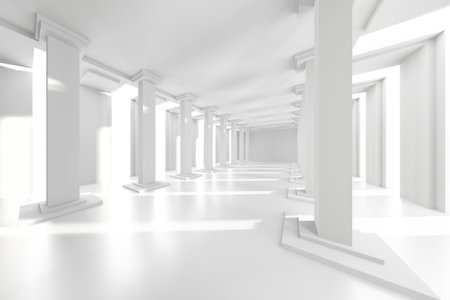 Modern minimalist white pillar hall architecture design for interiors and spaces. 3d render.の写真素材