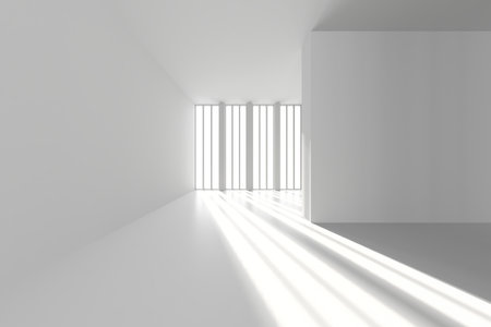 Minimalist white architectural interior with light rays. 3d render..の写真素材