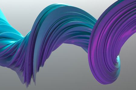 Abstract twisted ribbon in vibrant blue and purple surreal design for modern art. 3d render.の写真素材