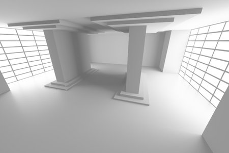 Modern architectural interior with geometric columns for contemporary design projects. 3d render..の写真素材