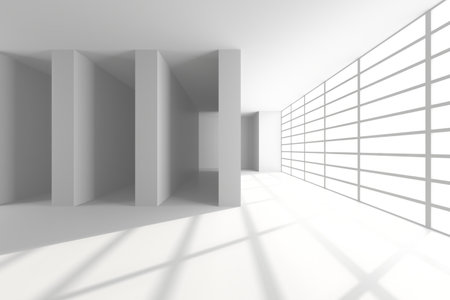 Minimalist interior with modern architectural design and geometric shadows. 3d render.の写真素材