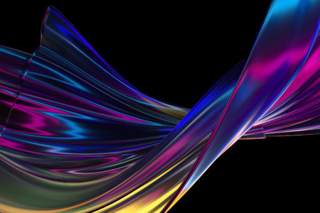 Abstract multicolored neon waves on black background. visual symphony concept. 3d render.
