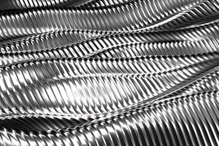 Metallic abstract wave pattern with shiny textured surface for modern design. 3d render.の写真素材