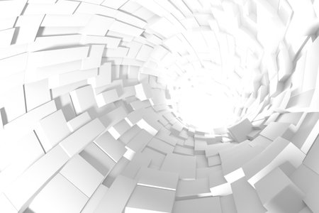 Abstract geometric tunnel design with white 3d rectangles for modern visuals. 3d render.の写真素材