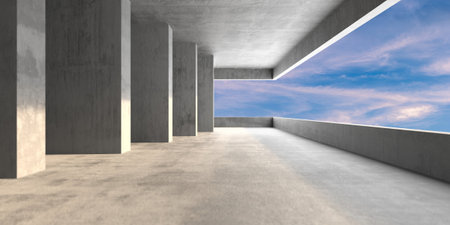 Modern architectural concrete space with open sky view for artistic interior design. 3d render..の写真素材
