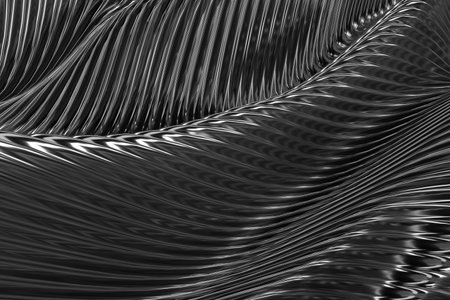 Futuristic abstract metallic waves background for interior decor and design. 3d render.の写真素材
