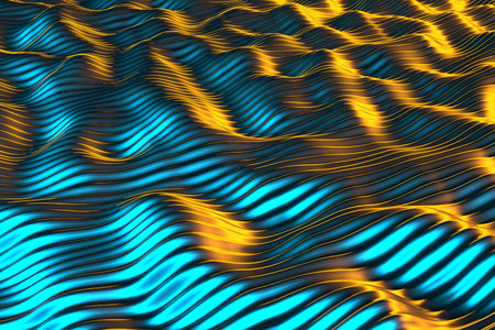 Abstract waves with blue and orange pattern for modern design. 3d render.