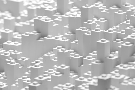Abstract geometric architecture with white cubes in modern urban design. 3d render.