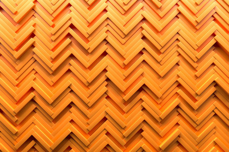 Abstract pattern with vibrant orange chevron layers. 3d render.