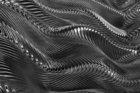Futuristic abstract silver waves and ripples art design. 3d render.