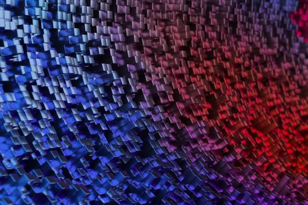 Vibrant abstract geometric pattern with blue and red gradient for modern design. 3d render.