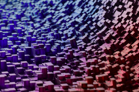 Colorful abstract geometric wave of 3d cubes in motion. 3d render.の写真素材