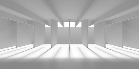 Futuristic abstract architectural hallway interior with geometric design for modern art projects. 3d render.の写真素材