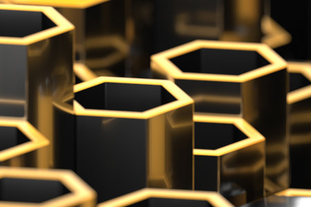 Futuristic geometric pattern with illuminated hexagons for modern decor and design concepts. 3d...