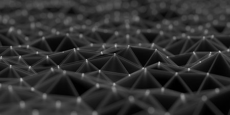 Geometric abstract landscape with dark triangular patterns and light points for modern design. 3d render.の写真素材