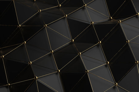 Black and gold geometric abstract pattern for modern interior design and architectural projects. 3d render.の写真素材