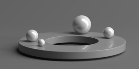 Abstract geometric composition with spheres and ring for modern art display. 3d render.の写真素材