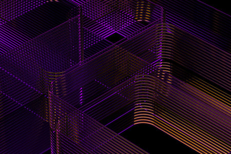 Abstract geometric pattern with purple and gold lines for modern design. 3d render.