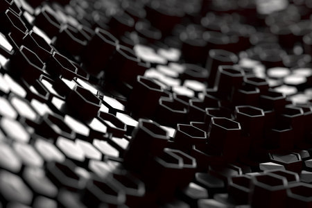 Abstract geometric hexagonal pattern in dark tones for modern design. 3d render.の写真素材