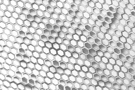 Abstract geometric hexagonal honeycomb pattern with 3d depth effect for modern design. 3d render.