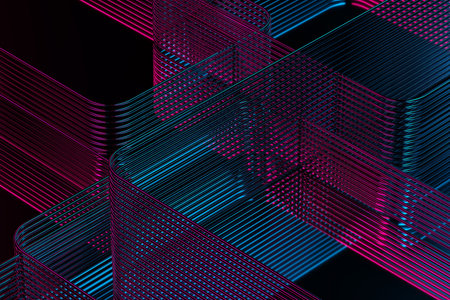 Abstract geometric pattern with futuristic neon lines for modern design. 3d render.