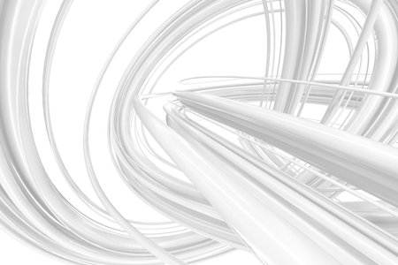Futuristic abstract white swirling curves in dynamic motion design for modern background. 3d render.の写真素材
