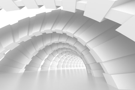 Futuristic white geometric tunnel with abstract arch design for modern background. 3d render.の写真素材