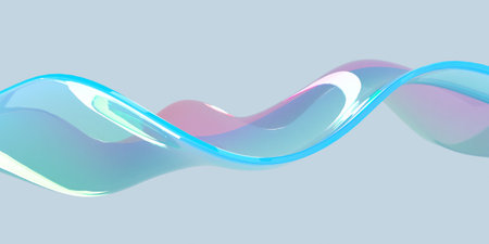 Abstract fluid wave with pastel colors on a soft blue background. 3d render.の写真素材