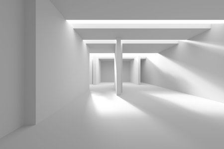 Futuristic minimalist interior design with geometric shapes and soft lighting. 3d render.の写真素材