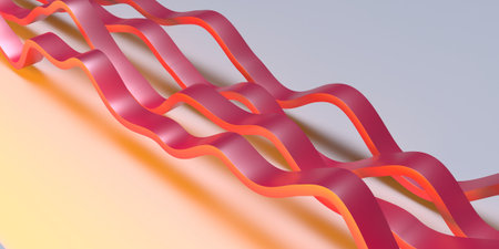 Abstract wave pattern with vibrant pink and orange lines for modern art design. 3d render.の写真素材