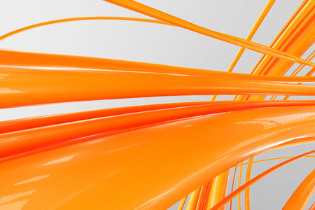 Vibrant abstract orange lines and curves design for modern art prints. 3d render.の写真素材