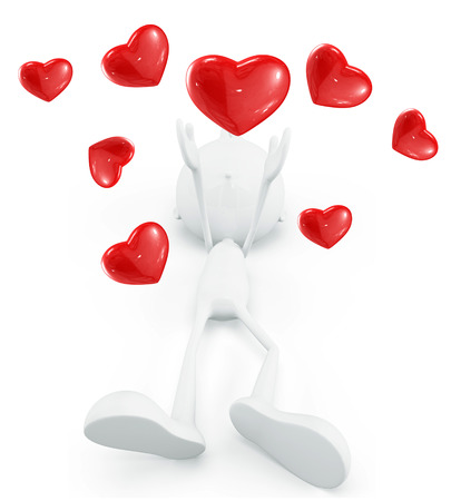3d illustration of white character with heartの写真素材