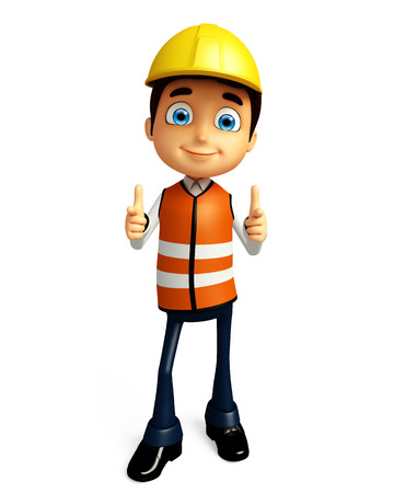 3d Illustration of worker with pointing poseの写真素材