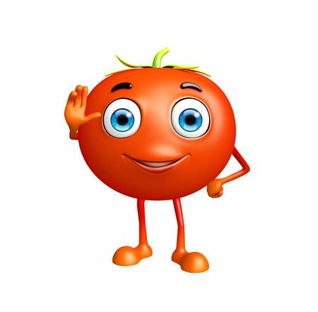 3D Illustration of Tomato character with saying hi poseの写真素材