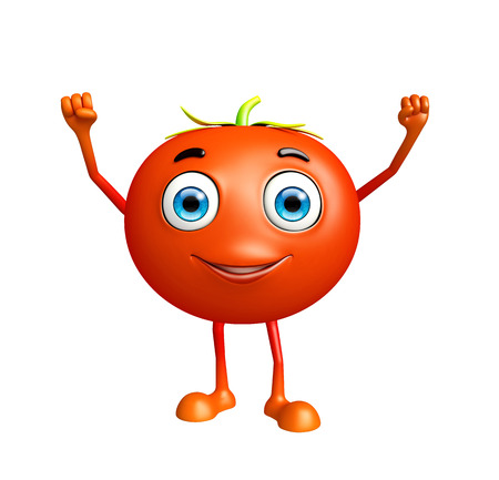 3D Illustration of Tomato character with happy poseの写真素材
