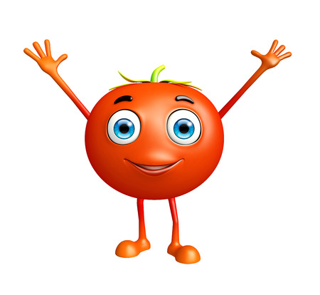 3D Illustration of Tomato character with happy poseの写真素材