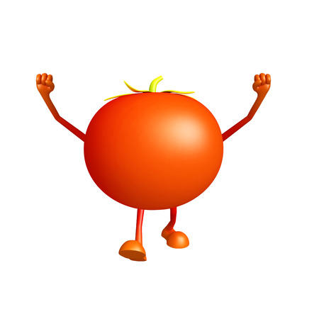 3d illustration of tomato character with happy poseの写真素材