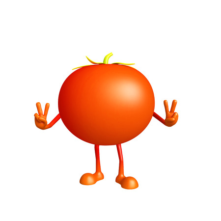 3d illustration of tomato character with win poseの写真素材