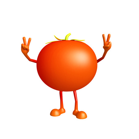 3d illustration of tomato character with win poseの写真素材