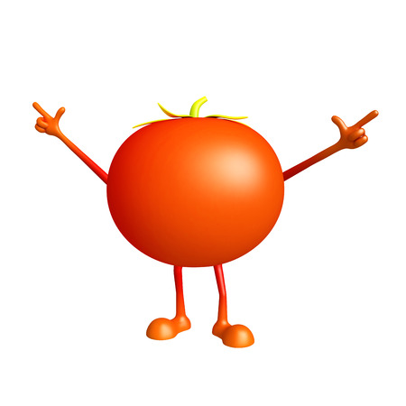 3d illustration of tomato character with happy poseの写真素材