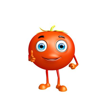 3d illustration of tomato character with pointing poseの写真素材
